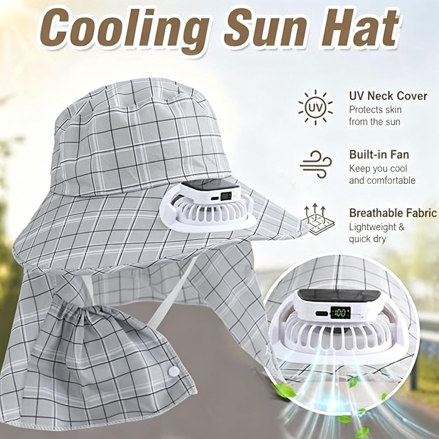 1PC Solar Power Neck Guard Fan - Fishing Hat ulasan dan harga